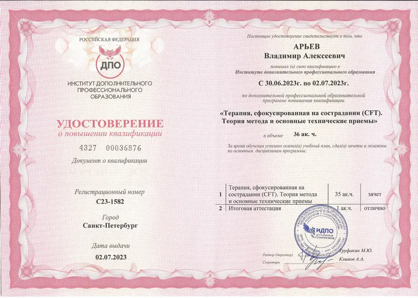 Терапия сфокусированная на сострадании CFT Дополнительное профессиональное образование